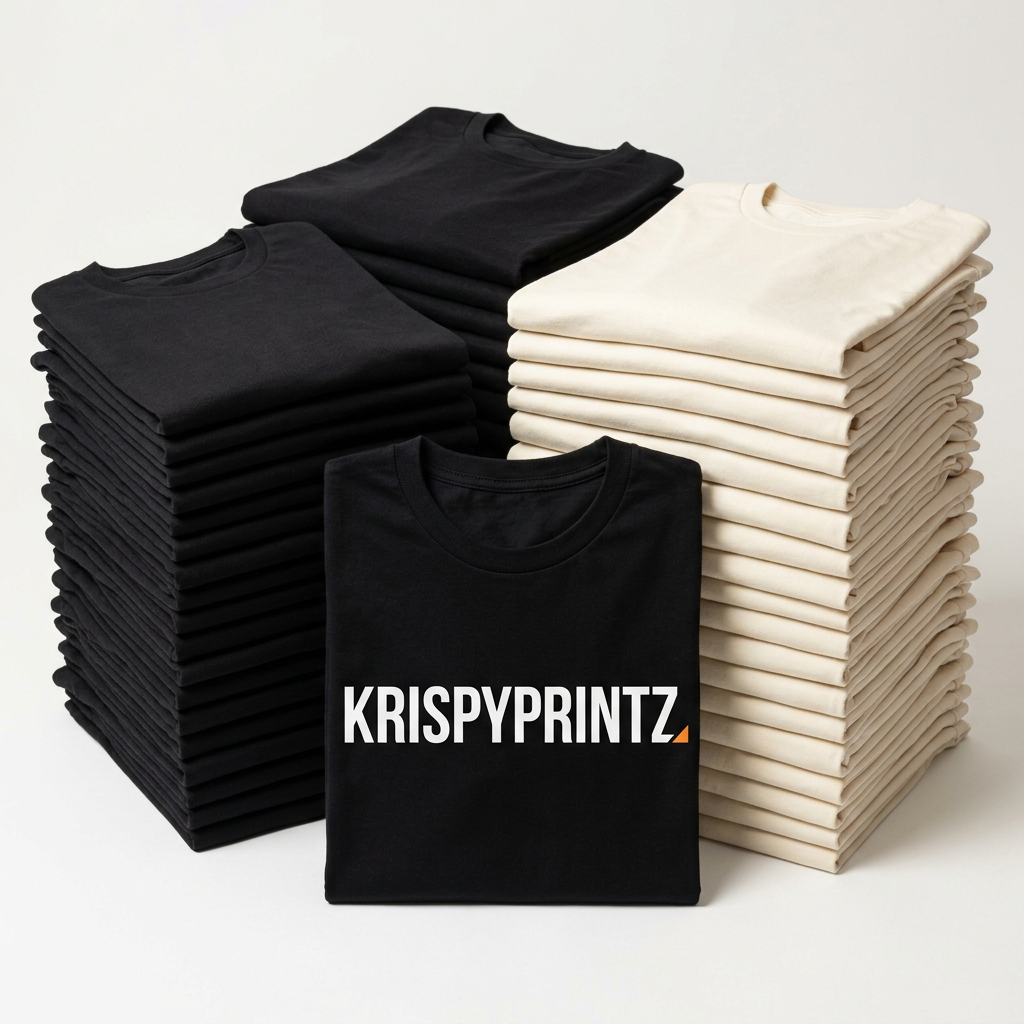 Illustrative KrispyPrintz bulk T-shirt bundle with front printing