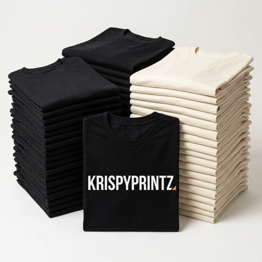 Illustrative KrispyPrintz bulk T-shirt bundle with front printing