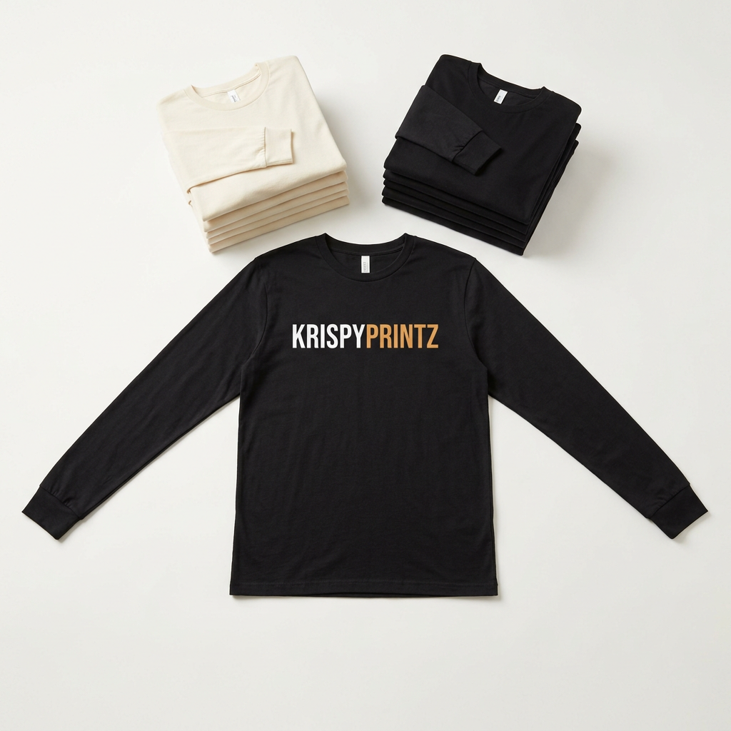 Illustrative KrispyPrintz custom long-sleeve shirt bundle mockup